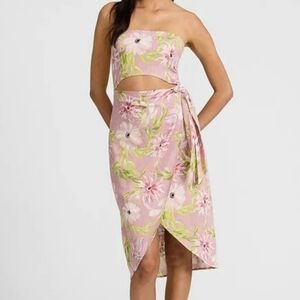 Express Floral Strapless Cutout Tie Midi Dress